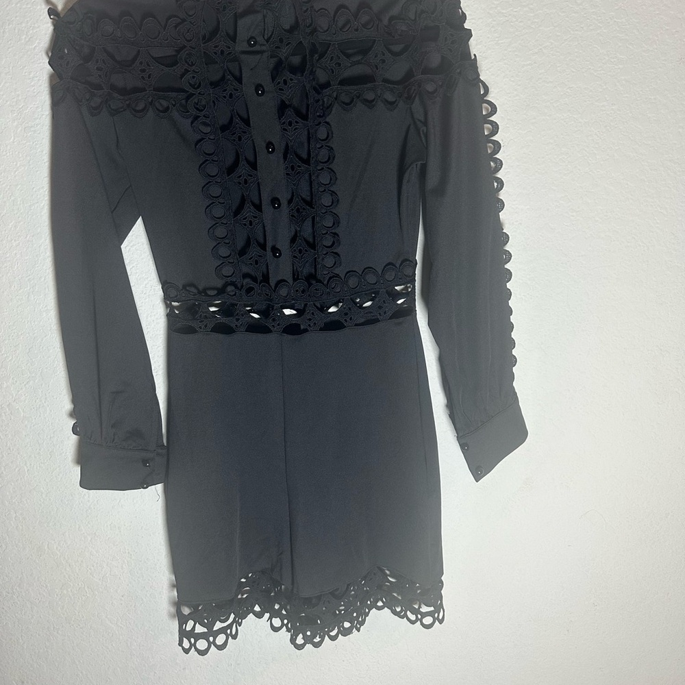 Elegant Black Lace Trim Jumpsuit